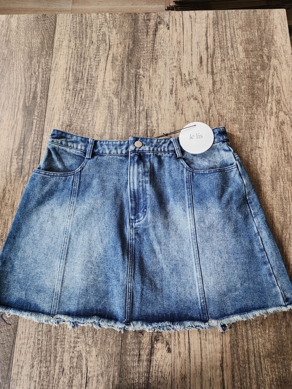 Le Lis Denim Mini Skirt Large NWT Raw Frayed Hem A-Line 100% Cotton